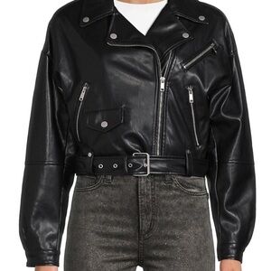 Avec Les Filles Black Leather Biker Jacket size s